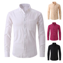 Load image into Gallery viewer, New Men's Imitation Cotton and Linen Solid Color Long Sleeve Business Slim-Fitting Iron-Free Formal Wear
