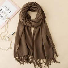 Load image into Gallery viewer, Korean Style Cashmere Scarf Warm Scarf Thickened Tassel Female All-Match Dual-Use Solid Color Talma Autumn and Winter
