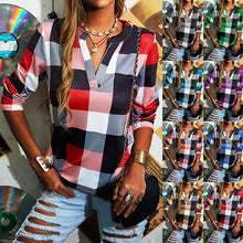 Load image into Gallery viewer, Spring, Summer, Autumn and Winter Four Seasons Women's Shirt Plaid Long-Sleeved T-shirt Blouse
