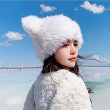Load image into Gallery viewer, Bear Ears Rabbit Fur Hat Children Winter Woolen Hat Thickened Cold Protection Warm Plush Fur Hat Furry Toque
