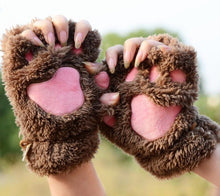 Load image into Gallery viewer, Women's Autumn and Winter Korean-Style Cute Girls' Open Finger Thickened Warm Hand-Shaped Brush Plush Half Finger Gloves
