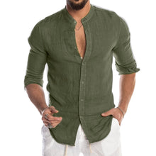 Load image into Gallery viewer, Linen Stand Collar Long Sleeve Men's Cardigan Shirt for Men
