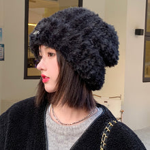 Load image into Gallery viewer, Hat Female Winter Button Versatile Big Face Show Face Small Plain Wool Plush White Woolen Cap
