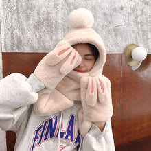 Load image into Gallery viewer, 2021 New Autumn and Winter Plush Scarf Cute Rabbit Ear Thickened Warm Hat Scarf Gloves Integrated
