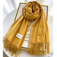 Load image into Gallery viewer, 2023autumn and Winter Cashmere Scarf Texture Solid Color Tassel Warm Long Wrap All-Matching Thickened Couple Scarf
