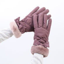 Load image into Gallery viewer, Autumn and Winter Warm Gloves Women Fleece-Lined Waterproof Riding Touch Screen Hair Mouth Bow Cotton Gloves

