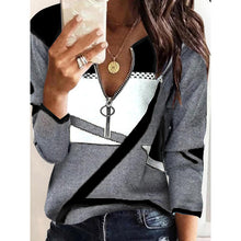 Load image into Gallery viewer, Women's Autumn and Winter Color Matching V-neck Zipper Women's plus Size Casual Sweatshirt Women's
