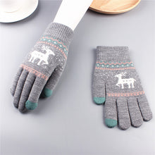 Load image into Gallery viewer, Fleece-Lined Thick Style Deer Gloves Female Winter Knitted Five Finger Touch Screen Wool Cartoon Cute Korean Style
