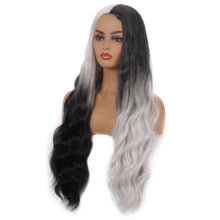 Load image into Gallery viewer, Cosplay Wig Medium Split Black and White Gradient Long Curly Wig Halloween Dress up Wig Sheath
