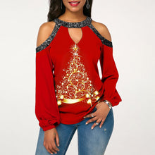 Load image into Gallery viewer, Christmas Outfit Women's Clothing Bright Crystal Patchwork Cold-Shoulder Christmas Clothes
