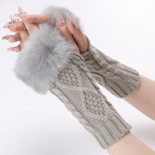 Load image into Gallery viewer, Knitting Wool Gloves Women's Fur Short Oversleeve Rhombus Knitted Warm Open Finger Arm Sleeve
