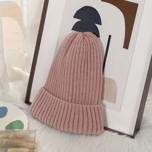 Load image into Gallery viewer, Winter Knitting Vertical Bar Baby's Knit Hat Outdoor Pure Color Warm Keeping Windproof Sleeve Cap New Knitted Woolen Cap Simple
