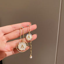 Load image into Gallery viewer, Silver Needle Pearl Diamond Asymmetric Geometric Alphabet Letter Earrings Fashion Trendy Design Tassel Ear Studs Graceful Earrings
