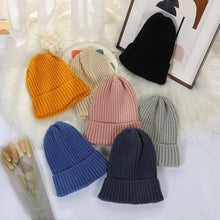 Load image into Gallery viewer, Winter Knitting Vertical Bar Baby's Knit Hat Outdoor Pure Color Warm Keeping Windproof Sleeve Cap New Knitted Woolen Cap Simple
