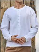 Load image into Gallery viewer, New Cotton Linen Shirt Youth Solid Color Simple round Neck Button Trendy Casual Long Sleeve Shirt
