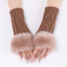 Load image into Gallery viewer, Knitting Wool Gloves Women's Fur Short Oversleeve Rhombus Knitted Warm Open Finger Arm Sleeve
