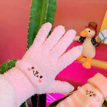 Load image into Gallery viewer, Bear Embroidery Cute Cartoon Student Thickened Warm Lady Winter Knitting Plush Gloves
