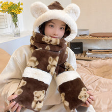 Load image into Gallery viewer, Winter Korean Style Cute Bear Hat Three-Piece Set Thick Windproof Warm Scarf Three-Piece Set One-Piece Hat
