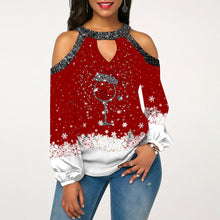 Load image into Gallery viewer, Christmas Outfit Women's Clothing Bright Crystal Patchwork Cold-Shoulder Christmas Clothes
