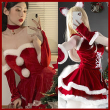 Load image into Gallery viewer, Wind Christmas Theme Party Women's Dress Cute Sweet Wind Belt Hairpin Christmas Battle Robe Stage Costume
