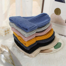 Load image into Gallery viewer, Winter Knitting Vertical Bar Baby's Knit Hat Outdoor Pure Color Warm Keeping Windproof Sleeve Cap New Knitted Woolen Cap Simple
