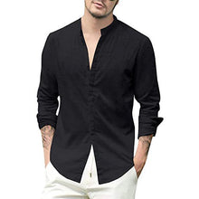 Load image into Gallery viewer, Men's New Linen Cardigan Solid Color Casual Stand Collar Long Sleeve Shirt
