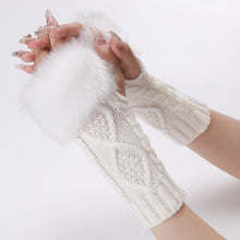 Load image into Gallery viewer, Knitting Wool Gloves Women's Fur Short Oversleeve Rhombus Knitted Warm Open Finger Arm Sleeve
