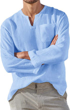 Load image into Gallery viewer, Men's Long Sleeve V-neck Casual Beach Linen Shirt
