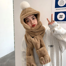 Load image into Gallery viewer, 2021 New Autumn and Winter Plush Scarf Cute Rabbit Ear Thickened Warm Hat Scarf Gloves Integrated
