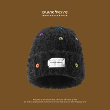 Load image into Gallery viewer, Hat Female Winter Button Versatile Big Face Show Face Small Plain Wool Plush White Woolen Cap
