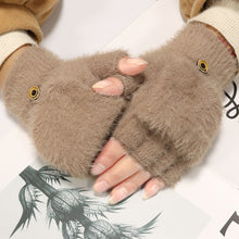 Load image into Gallery viewer, Winter Gloves Knitted Plush Half Finger Flip Gloves Female Winter Students Cold-Proof Warm Gloves
