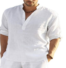 Load image into Gallery viewer, T-shirt Loose Undershirt Solid Color Long Sleeve Cotton Linen Shirt Men's plus Size
