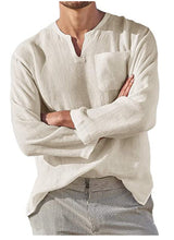 Load image into Gallery viewer, Men's Long Sleeve V-neck Casual Beach Linen Shirt
