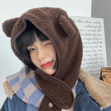 Load image into Gallery viewer, Cute Bear Ears/INS Cartoon Bear Cap Female Polar Fleece Autumn and Winter Earmuffs Hat Male Big Head Circumference Brown Hat
