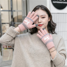 Load image into Gallery viewer, Fleece-Lined Thick Style Deer Gloves Female Winter Knitted Five Finger Touch Screen Wool Cartoon Cute Korean Style
