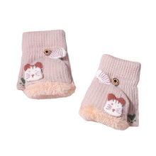 Load image into Gallery viewer, Warm with Velvet Thickened Cold Protection Christmas Cartoon Children's Half Finger Flip Reindeer Gloves
