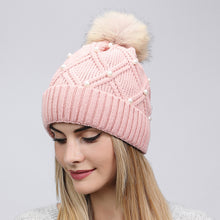 Load image into Gallery viewer, Women's Woolen Knitted Hat Korean Style Autumn and Winter Warm Fluffy Ball Cap Thickened All-Matching Face Slimming Travel Hat
