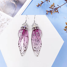Load image into Gallery viewer, S925 Ear Hook Butterfly Earrings Temperamental Earrings Cicada Wings Gradient Color Girls Stud Earrings
