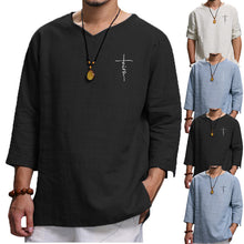 Load image into Gallery viewer, Spring and Autumn New Men's Pullover Cotton and Linen Solid Color Casual Loose-Fitting T-shirt  Men's Clothing
