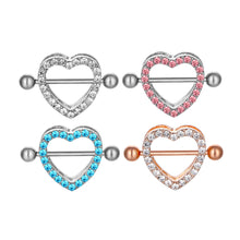 Load image into Gallery viewer, Double-Layer Diamond-Embedded Love Nipple Ring Electroplated Heart-Shaped Three-Color Adhesive Nail
