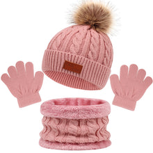 Load image into Gallery viewer, Children's Hat Scarf Gloves Three-Piece Set Autumn and Winter New Single Ball Baby Hat
