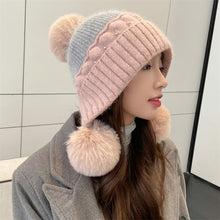 Load image into Gallery viewer, Travel Wear Hat Winter Women's Beaded Color Matching Ear Protection Fleece Lined Padded Warm Keeping Knitted Hat
