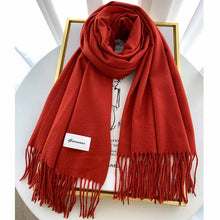 Load image into Gallery viewer, 2023autumn and Winter Cashmere Scarf Texture Solid Color Tassel Warm Long Wrap All-Matching Thickened Couple Scarf

