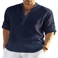 Load image into Gallery viewer, T-shirt Loose Undershirt Solid Color Long Sleeve Cotton Linen Shirt Men's plus Size
