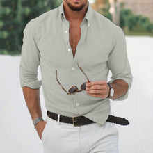 Load image into Gallery viewer, Spring and Summer Fit Men's Cotton Linen Shirt Men's Simple All-Matching Turn-down Collar Long Sleeve Shirt
