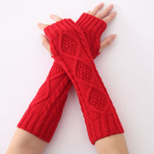 Load image into Gallery viewer, Jacquard Rhombus Wool Keep Warm Men's and Women's Half Finger Fingerless Gloves Mid-Length Knitted Oversleeve
