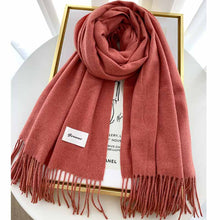 Load image into Gallery viewer, 2023autumn and Winter Cashmere Scarf Texture Solid Color Tassel Warm Long Wrap All-Matching Thickened Couple Scarf
