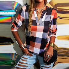 Load image into Gallery viewer, Spring, Summer, Autumn and Winter Four Seasons Women's Shirt Plaid Long-Sleeved T-shirt Blouse
