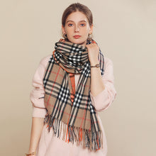 Load image into Gallery viewer, Scarf Stall Color-Contrast Check Artificial Cashmere Scarf Fashion Color Changing Scarf Women's Winter Japanese and Korean Sweet
