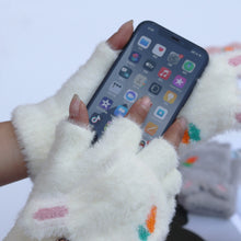 Load image into Gallery viewer, Plush Half Finger Flip Radish Winter Gloves Female Writing and Playing Mobile Phone Cute Warm Gloves
